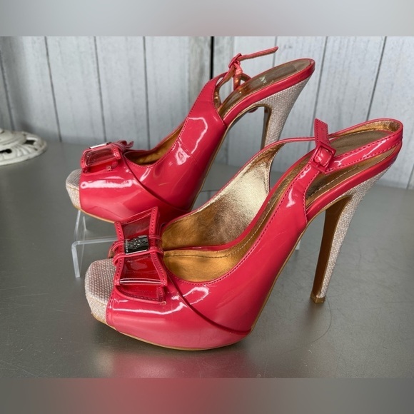 BCBGeneration Womens Patent Pink Leather Pointed Toe Stiletto Heels Size 7.5 - Picture 1 of 7